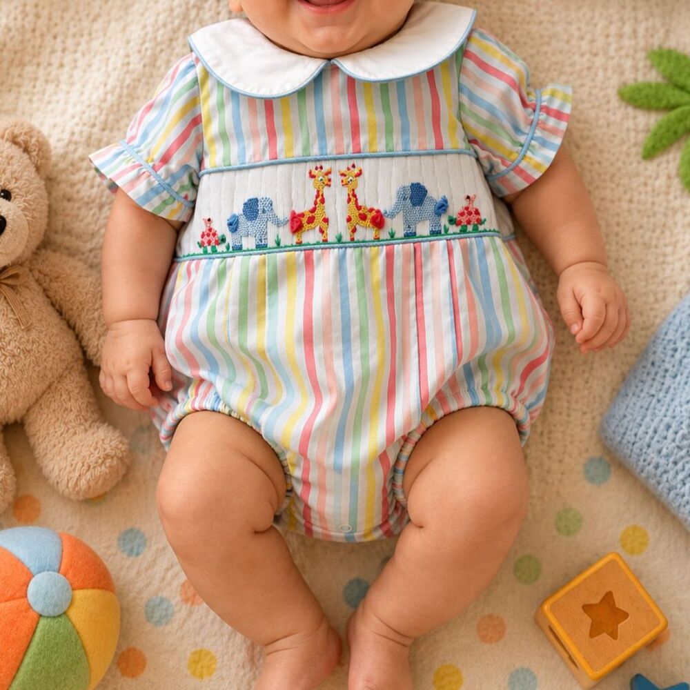 Shrimp and Grits Kids Baby Smocked Collared Onesie Size 3 Months